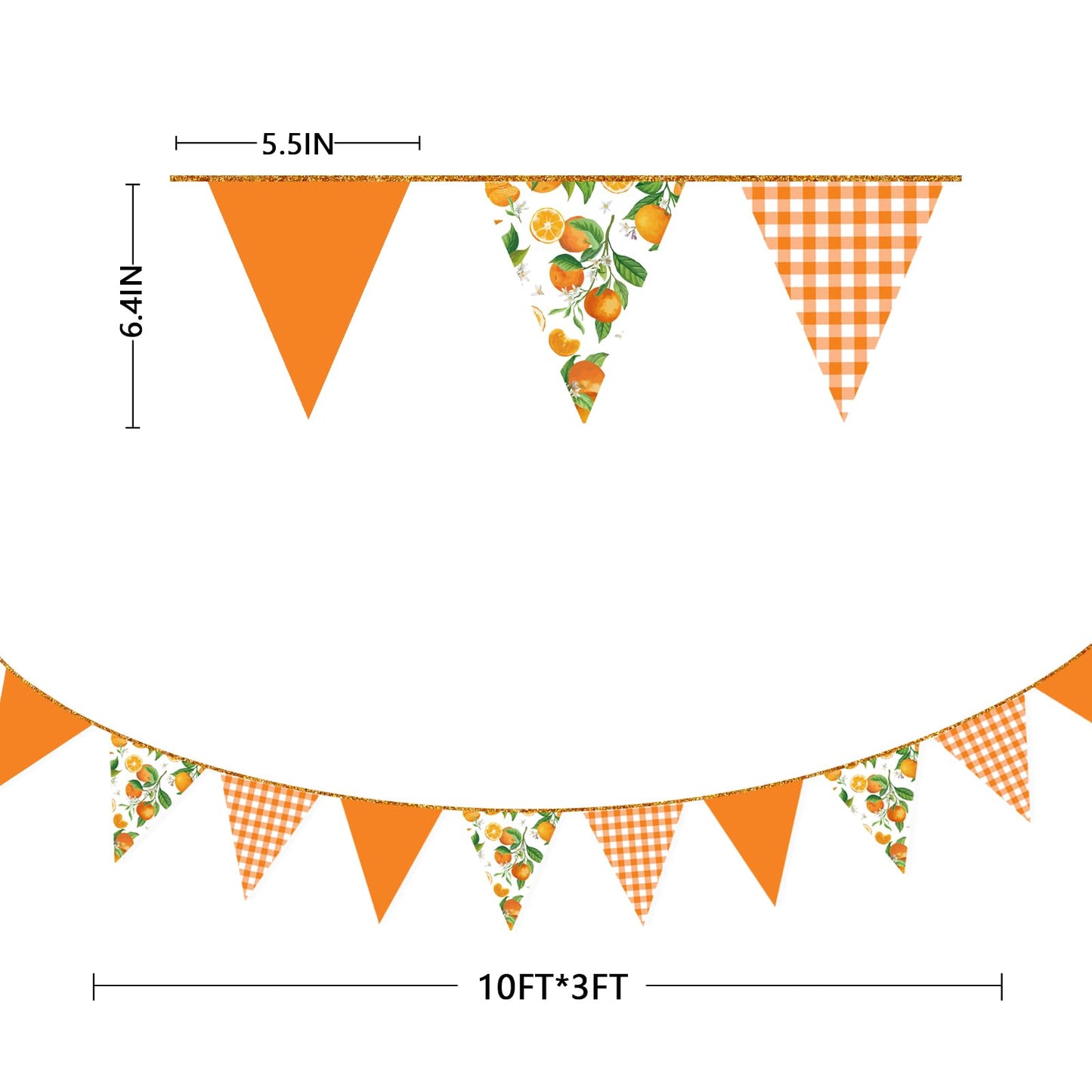 Citrus Orange Party Decorations Orange Plaid Floral Pennant Banner