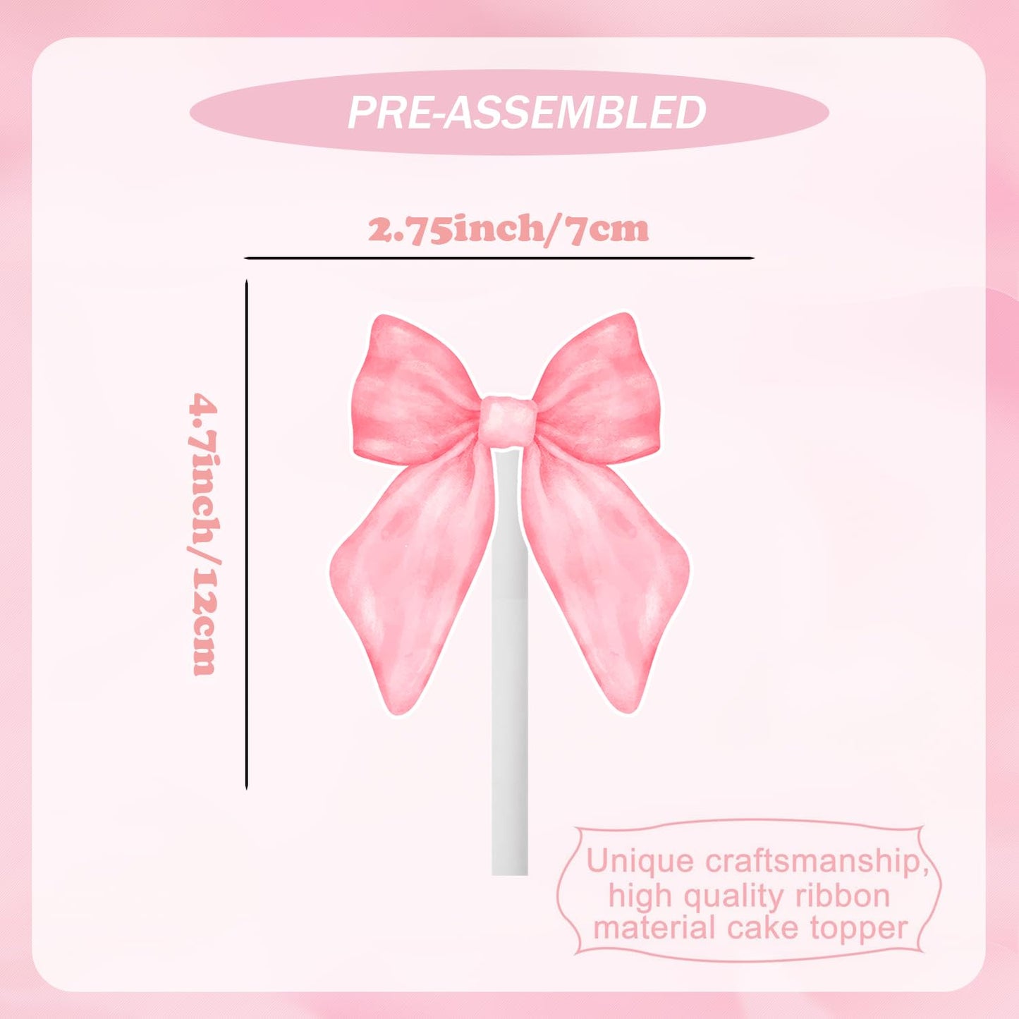 48PCS Coquette Bow Cupcake Toppers, Pink Bow Coquette Birthday Cake