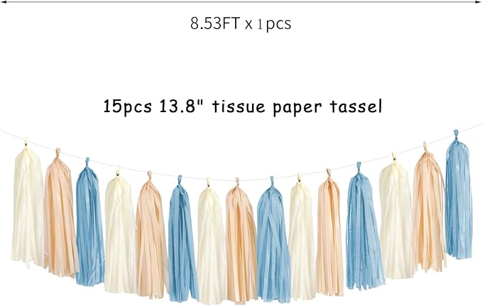 Dusty-Blue Baby-Shower Party-Decorations Tassel-Garland - 15pcs