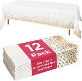 Prestee 12-Pack White and Gold Tablecloth - 54x108 Inch - Disposable