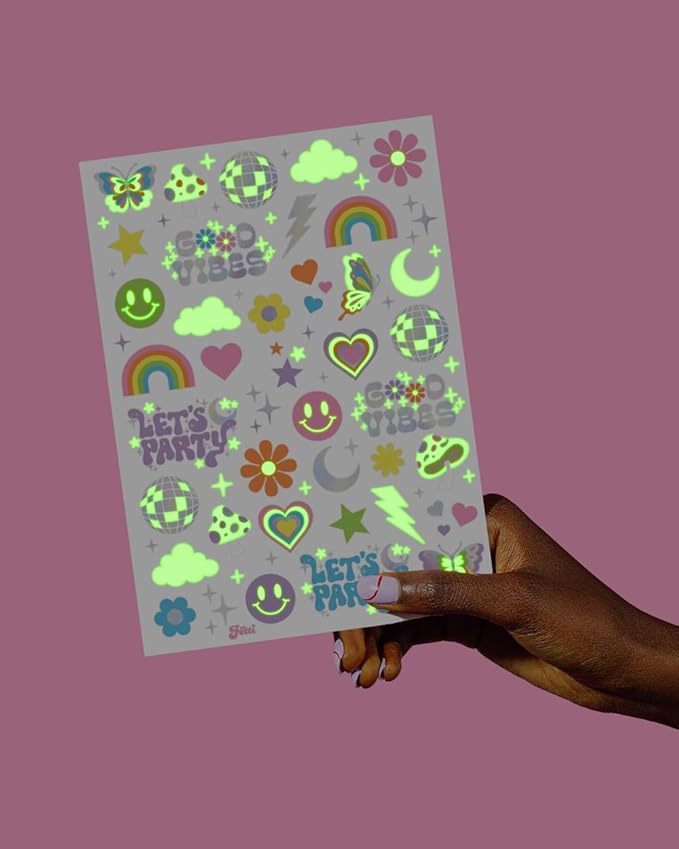 xo, Fetti Groovy Disco Glow in Dark + Foil Temporary Tattoos - 82 pc
