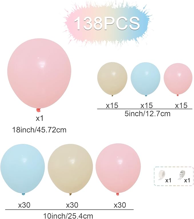 DIY Gender Reveal Party Decorations 138pcs Pink and Blue Balloon