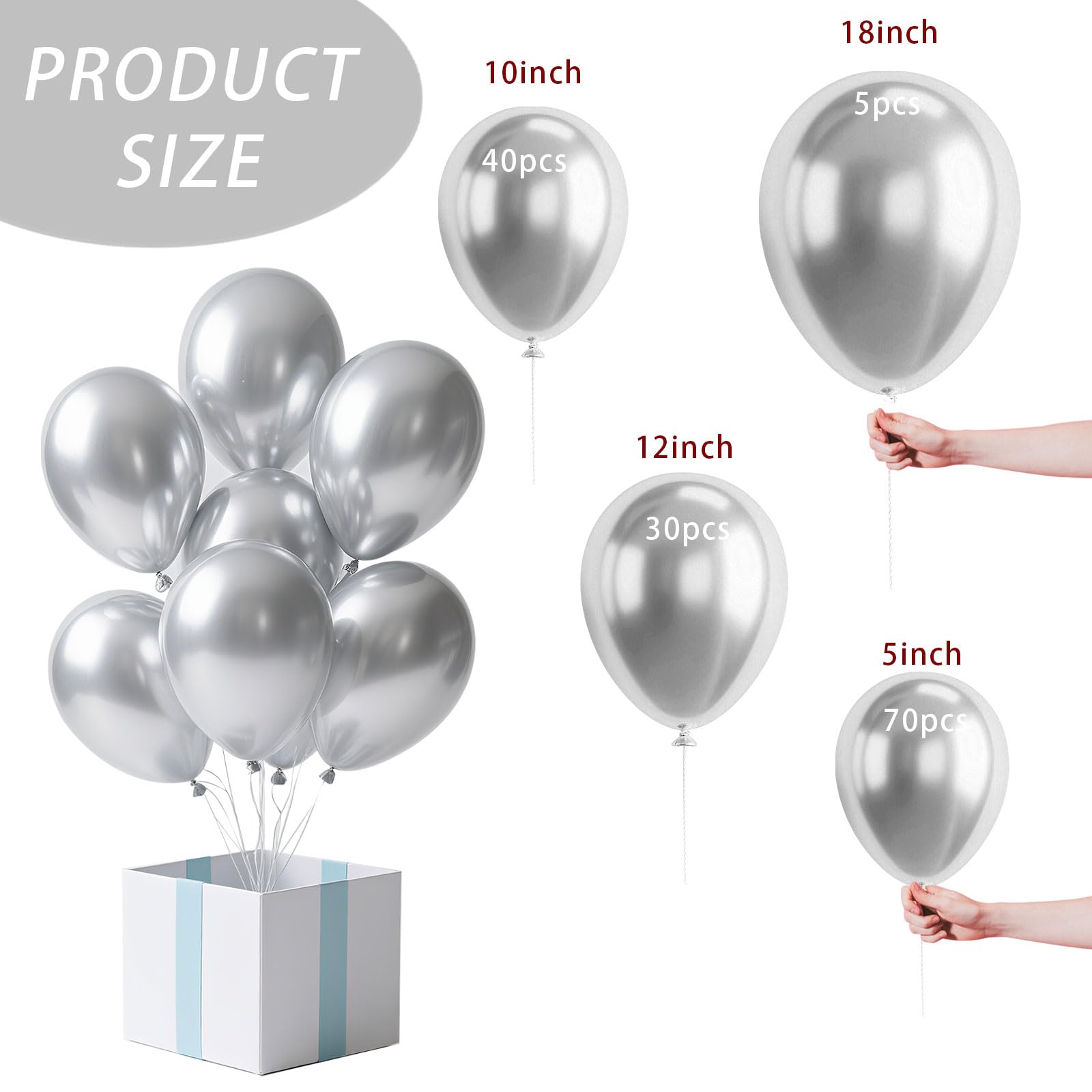 Silver Balloon,145pcs Latex Metallic Silver Balloons Arch Kit