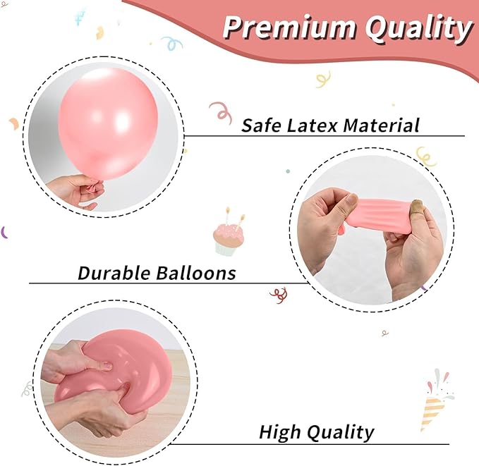 Dusty Blush Pink Balloons, 12 Inch Retro Pink Metallic and Rose Gold