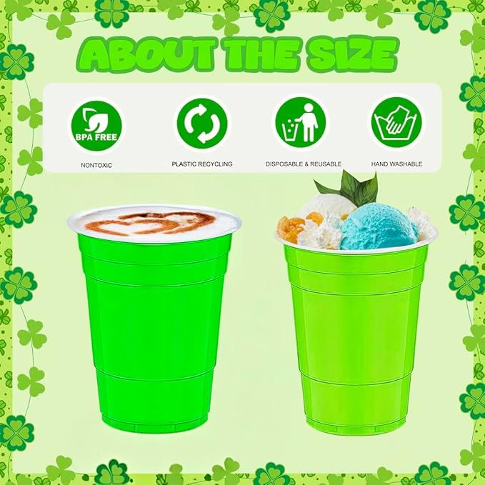 120 Pcs st. patrick's Day Plastic Cups Green Disposable Plastic Cups