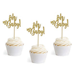 24 Gold Glitter Cake Cupcake Toppers Picks for Wedding Birthday Baby