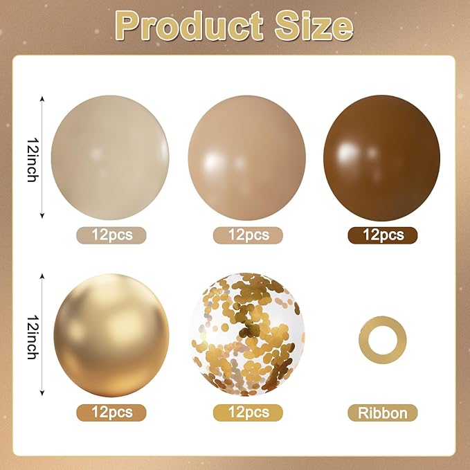 Brown and Gold Balloons, 60Pcs 12 Inch Brown Tan Nude Sand White Gold