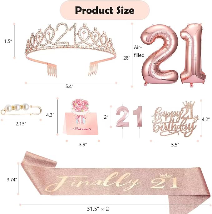 21st Birthday Gifts Decorations for Her Including 21st Cake Toppers
