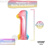 KatchOn, Giant 40 Inch, Rainbow Number 1 Balloons - Number One