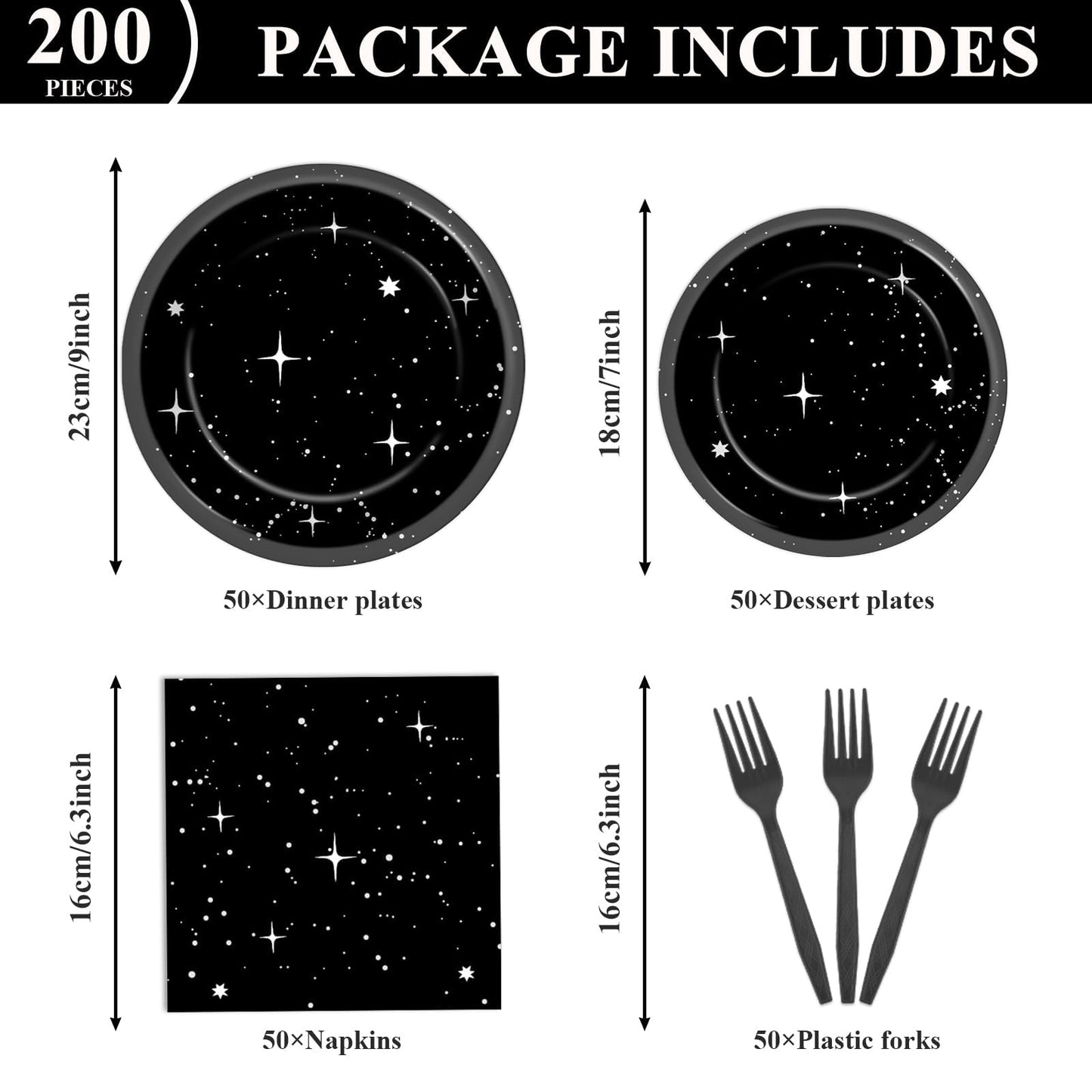 200Pcs Stars Birthday Party Decorations Galaxy Plates and