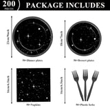 200Pcs Stars Birthday Party Decorations Galaxy Plates and