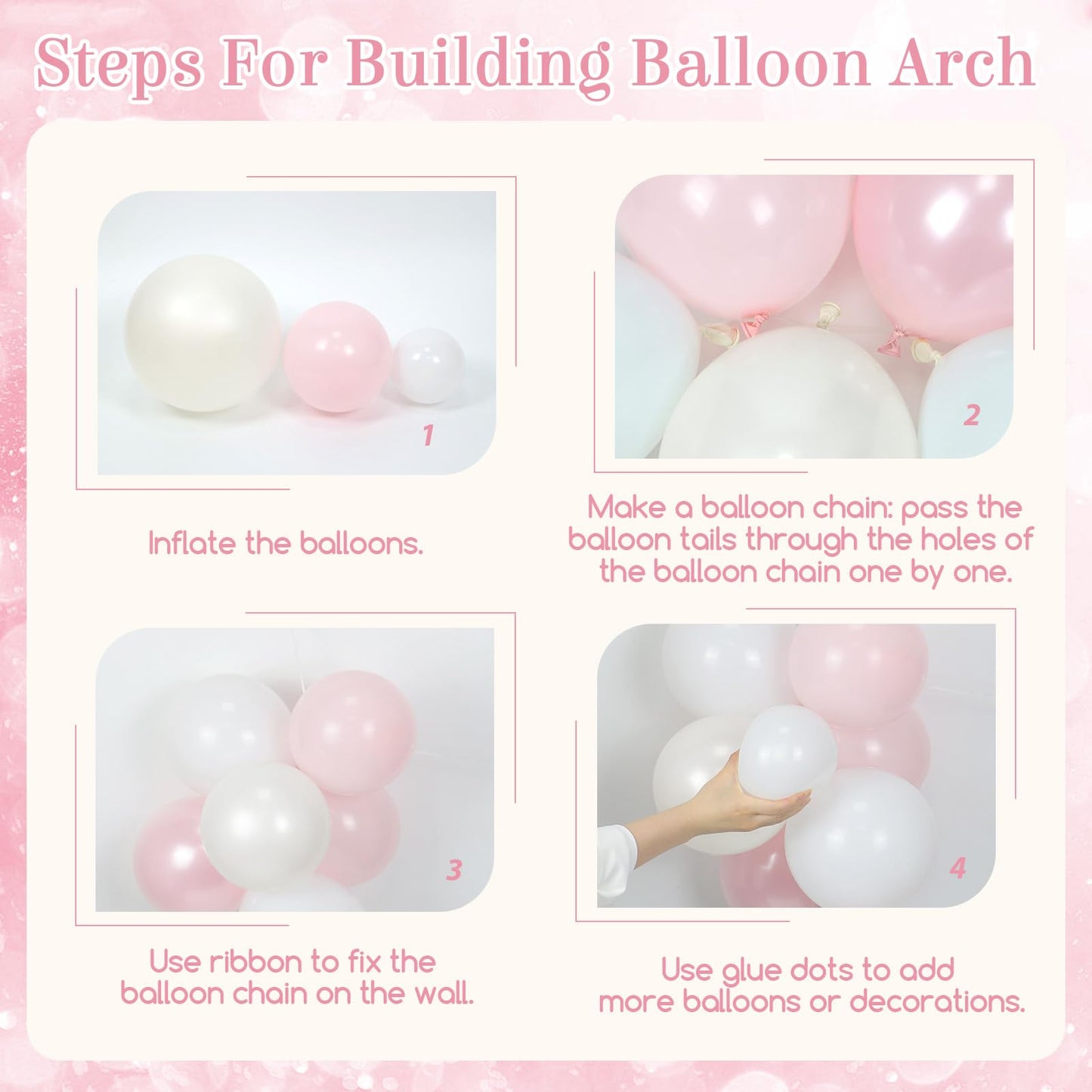 Pink Bow Balloon Arch Kit with Clear Light Pearl Pink and White