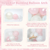 Pink Bow Balloon Arch Kit with Clear Light Pearl Pink and White
