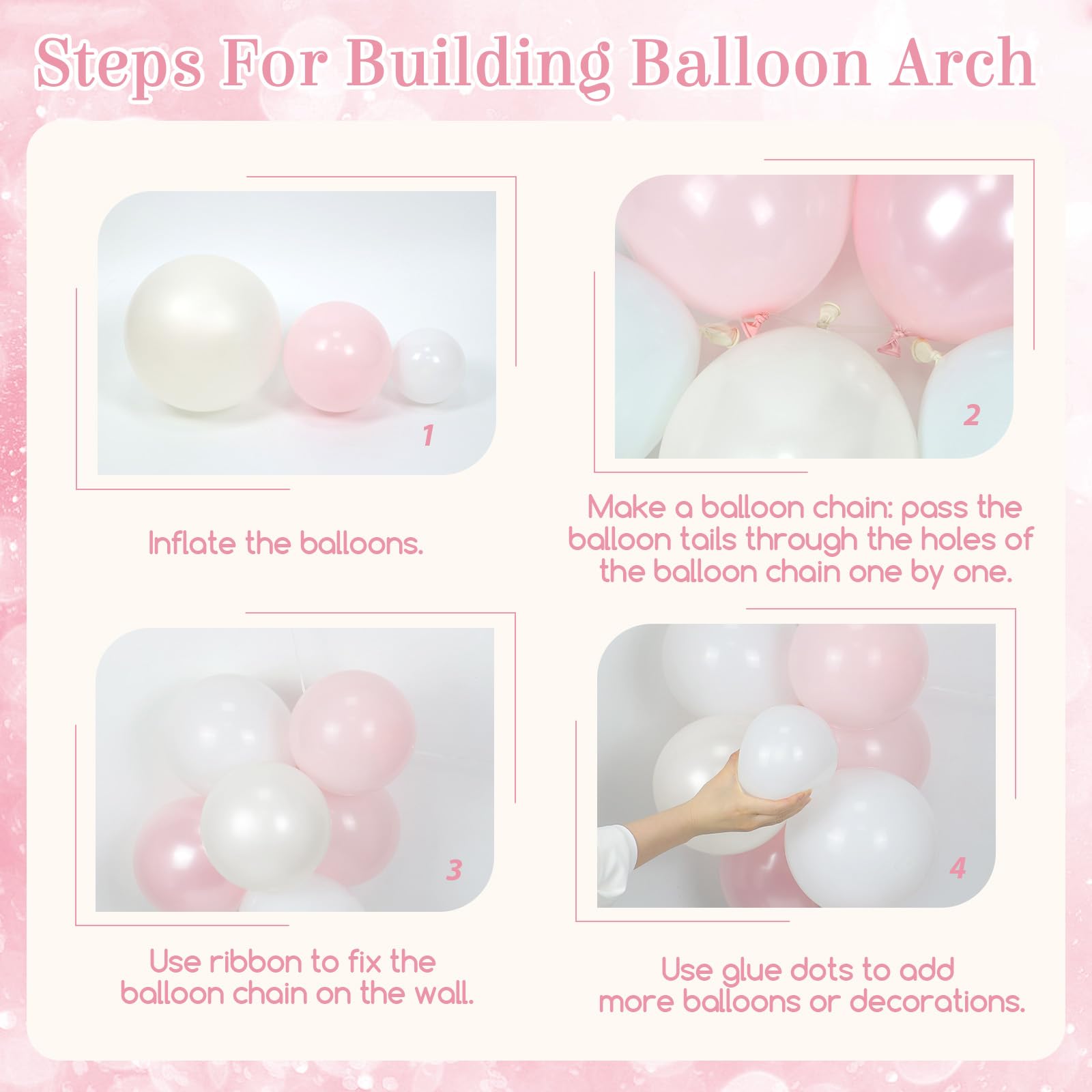 Pink Bow Balloon Arch Kit with Clear Light Pearl Pink and White