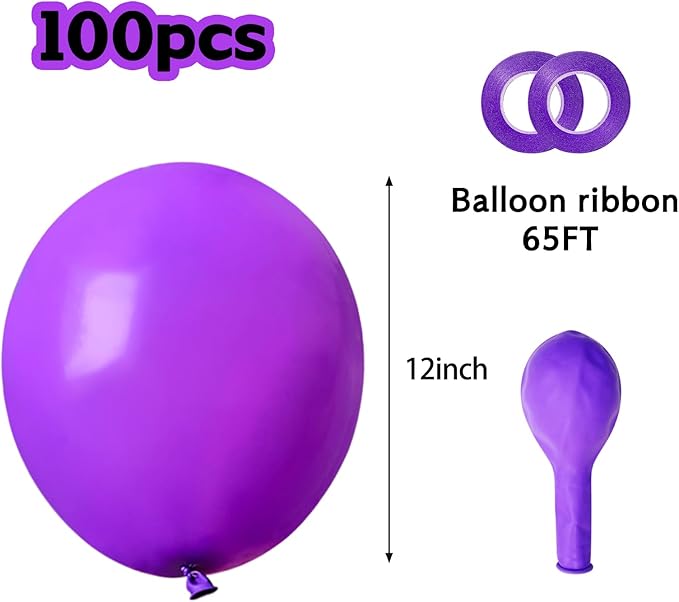 Purple Balloons 100 Pack 12 inch Thicken Latex Matte Purple Balloons