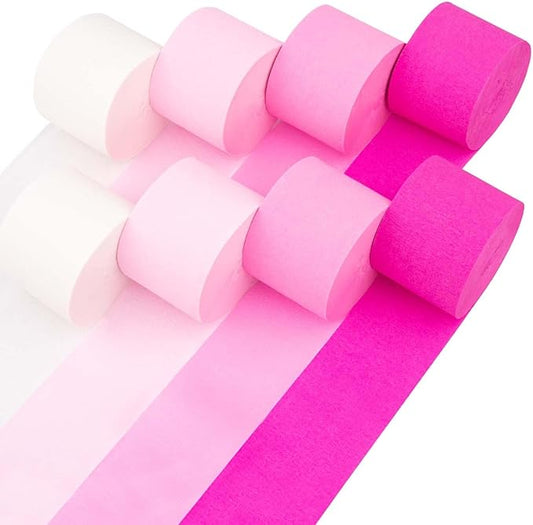 Captain Décor 8 Pink Streamers with White, 656ft Pack of Pink Crepe