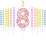 MTLEE Number 8 Birthday Candle with 12 Pcs Spiral Candles for Girls Ma
