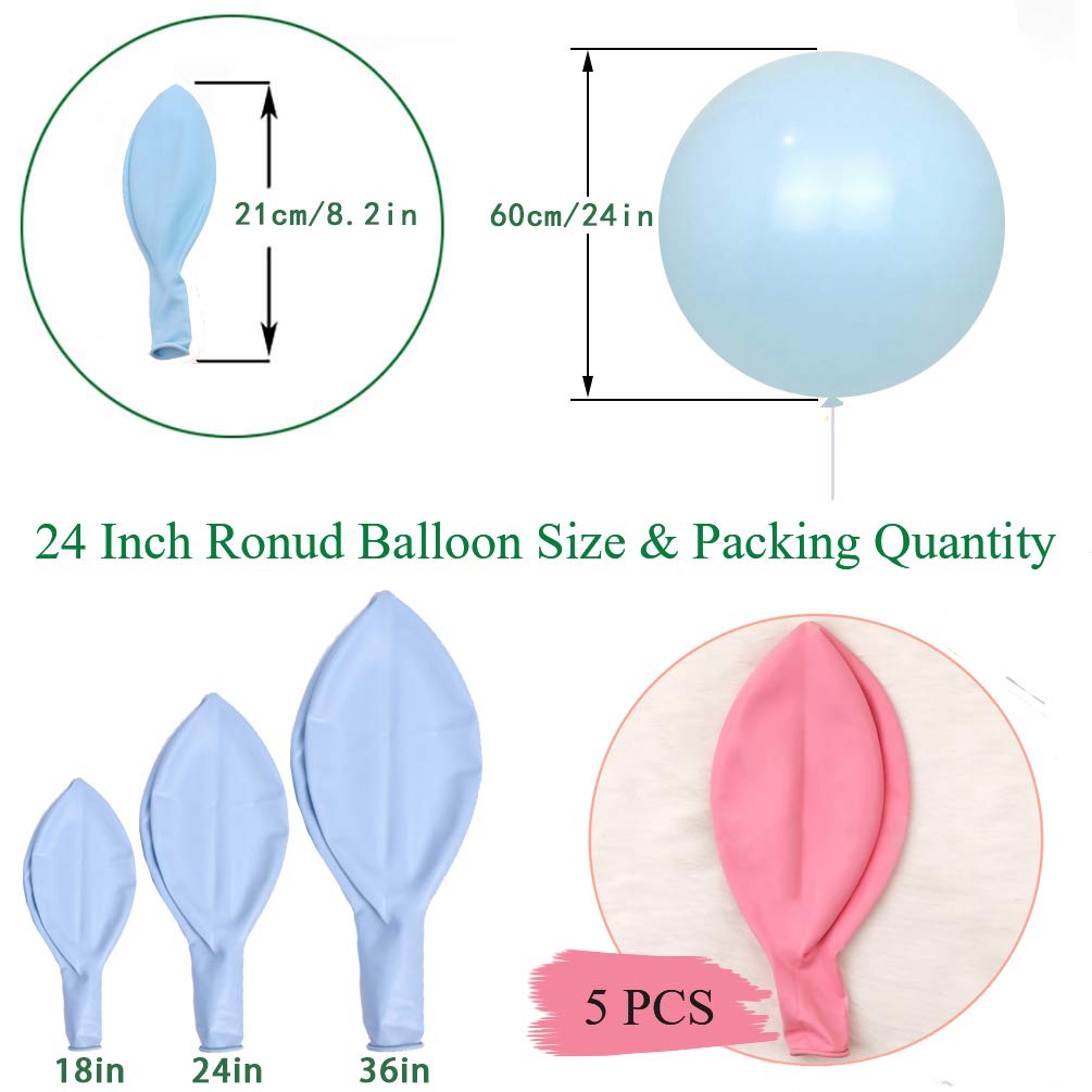 24 Inch Latex Round Balloons 5 Pack Light Pink Thick Big Balloons for