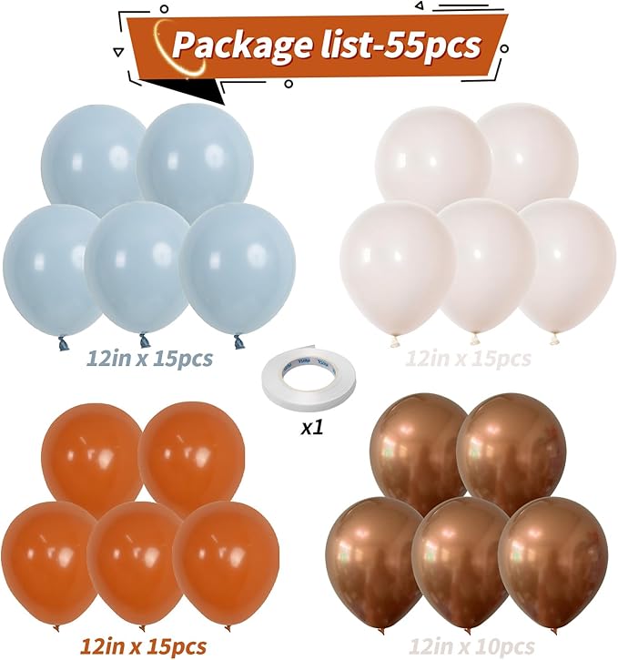 Orange and Blue Balloons, Retro Burnt Orange terracotta Dusty Blue