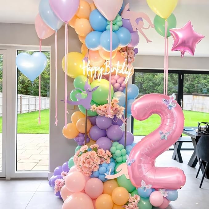 2nd Birthday Decoration for Girls Easter Pastel Rainbow 2nd Balloon