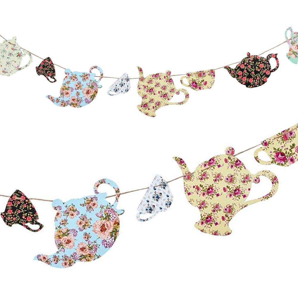 SUNBEAUTY Tea Party Decoration Teapot Bunting Garland Spring Garden