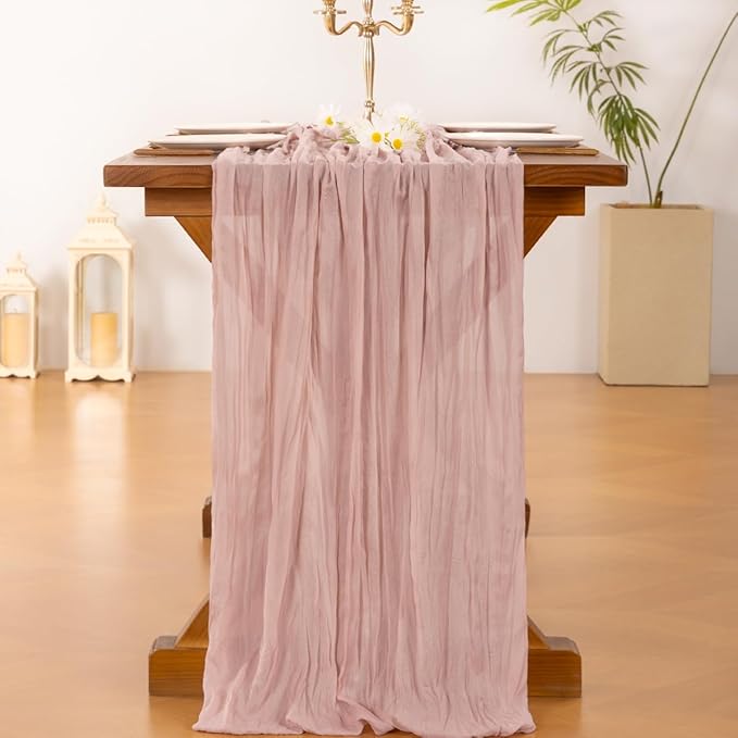 15pcs Pink Cheesecloth Table Runner Valentine's Day Boho Rustic