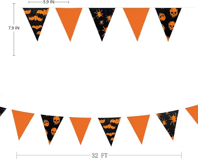 32Ft Orange Black Halloween Party Decorations Spider Skull Bats