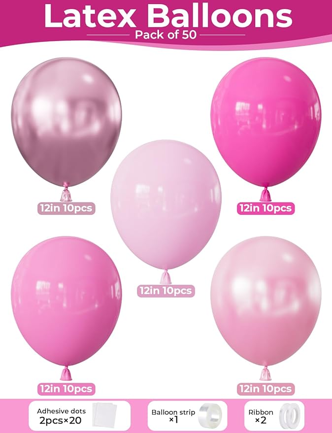 Pink Balloons Set - 12Inch Metallic Chrome Pearl Macaron Light Pink