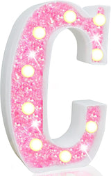 Pooqla LED Marquee Letter Lights, Pink Glitter Alphabet Sign Battery