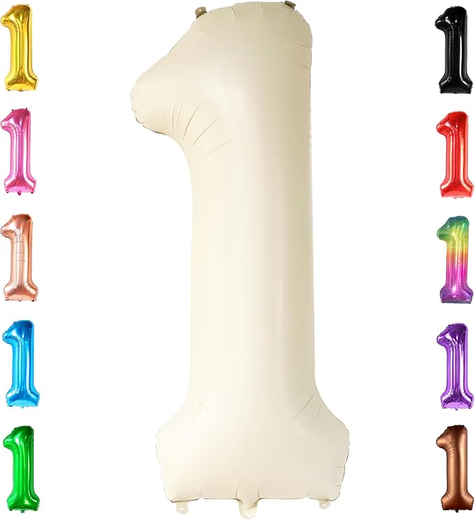 KatchOn, Cream Number 1 Balloons for 1st Birthday - Giant 40 Inch |
