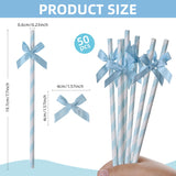 Nicime 50pcs Blue Bow Straw, 7.7inch Biodegradable Cute Girly Paper