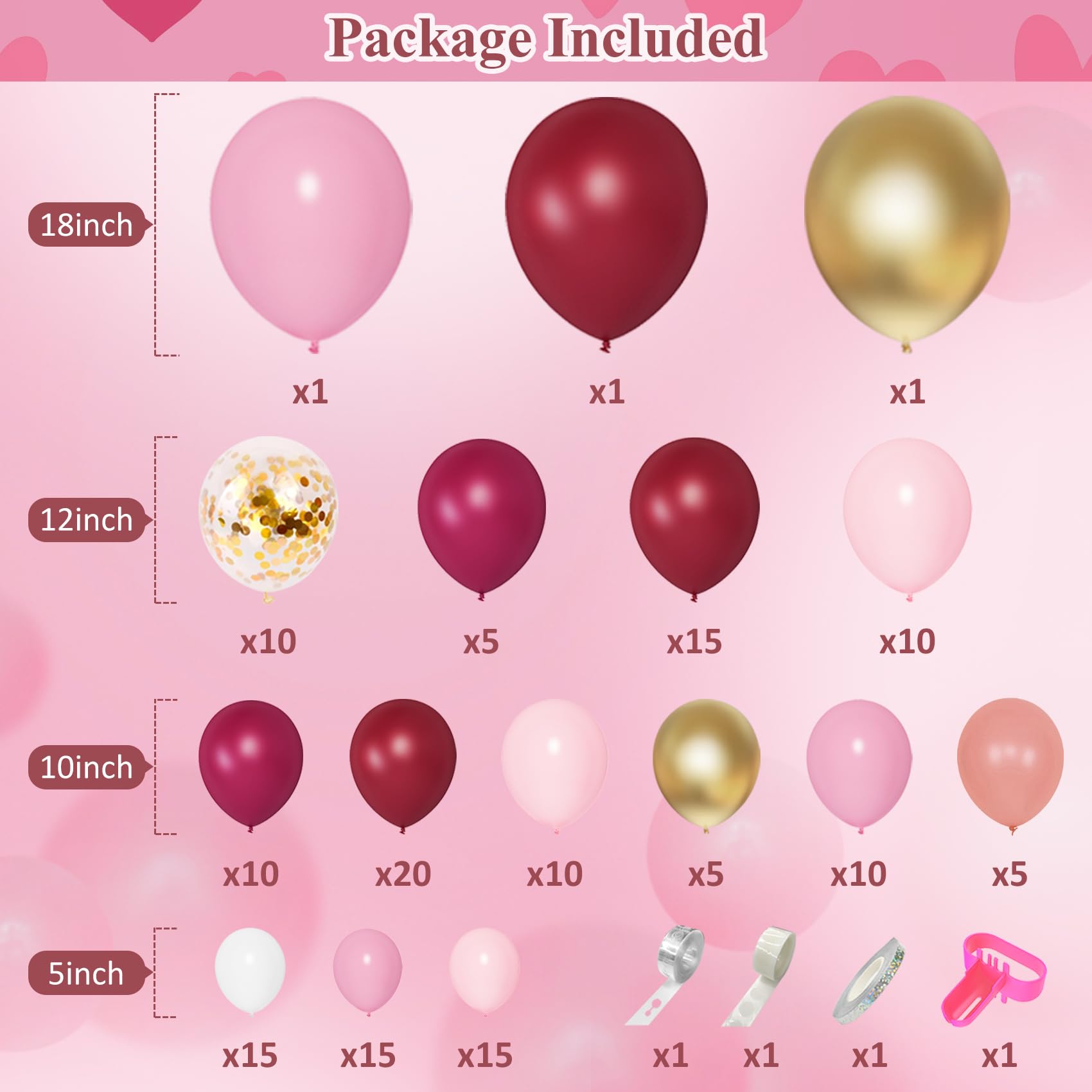Amandir 162Pcs Burgundy Balloon Garland Arch Kit, Light Pink White