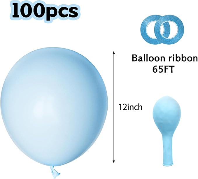 Pastel Blue Latex Balloons 100 Pack 12 inch Light Blue Party Balloons