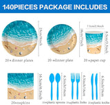 140Pcs Beach Party Supplies Ocean Waves Tableware Set Summer Beach