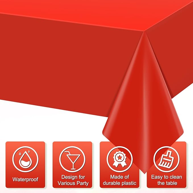 3Pcs Red Rectangle Tablecloths,Disposable Plastic