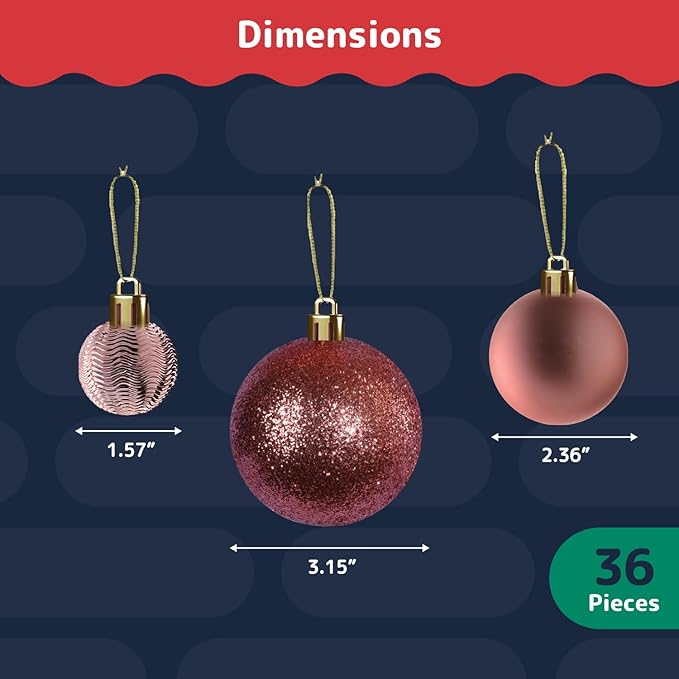 Prextex 36-Pieces Champagne Christmas Ornaments Set - Shatterproof,
