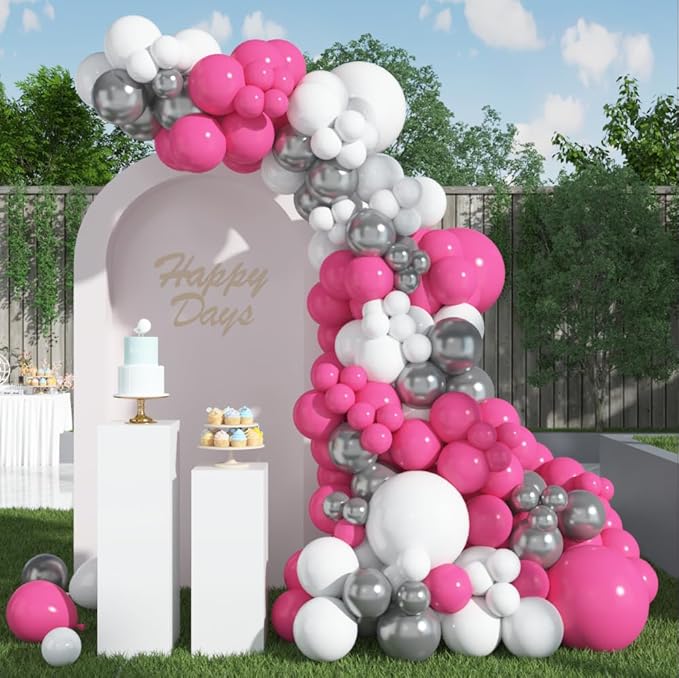 HOUSE OF PARTY Pink Party Decorations - Pink White Silver Balloon