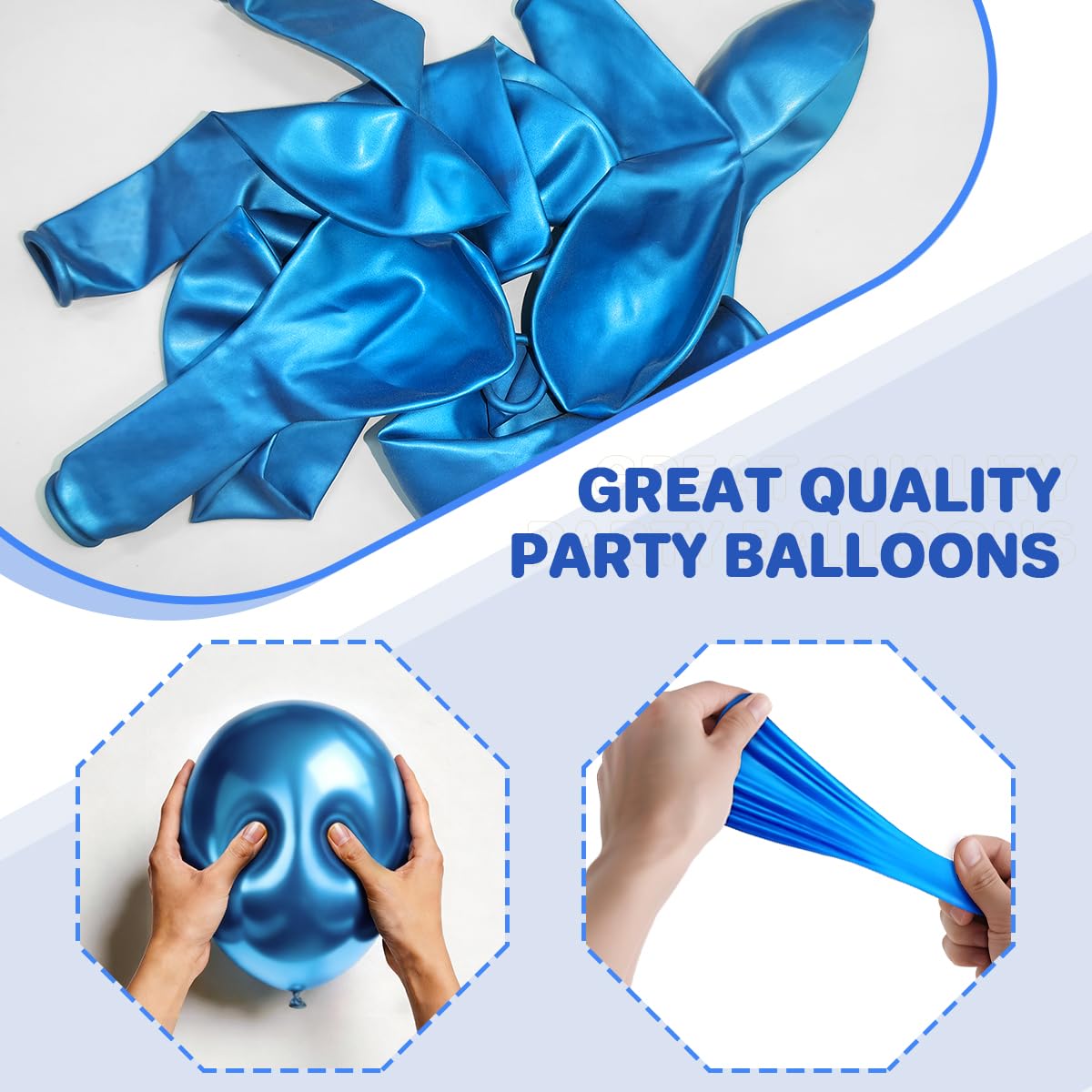 Chrome Metallic Blue Balloons 12 inch, 100 Pcs Latex Shiny Balloons