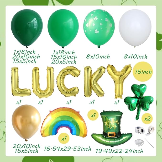 136Pcs St Patrick's Day Balloon Arch Garland Kit Green Gold White