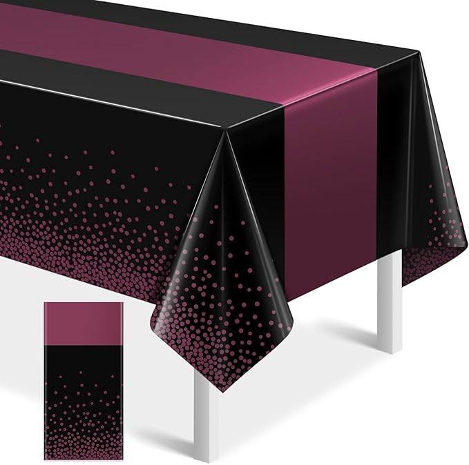 1Pcs Black and Maroon Tablecloth Party Decorations,Plastic Black