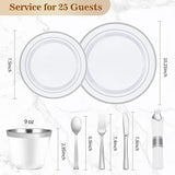 BESTVIP 175PCS Silver Plastic Dinnerware Set, Disposable Party Plates