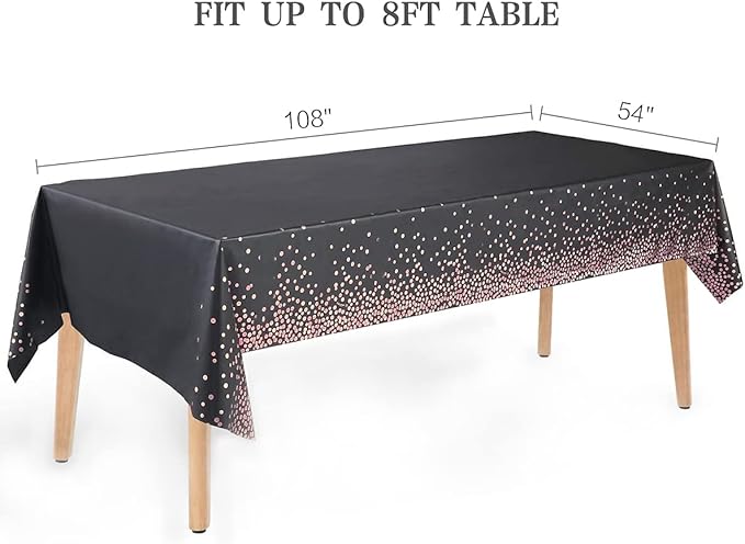 2 Packaging Black and Rose Gold Plastic Tablecloth, 54 "x108