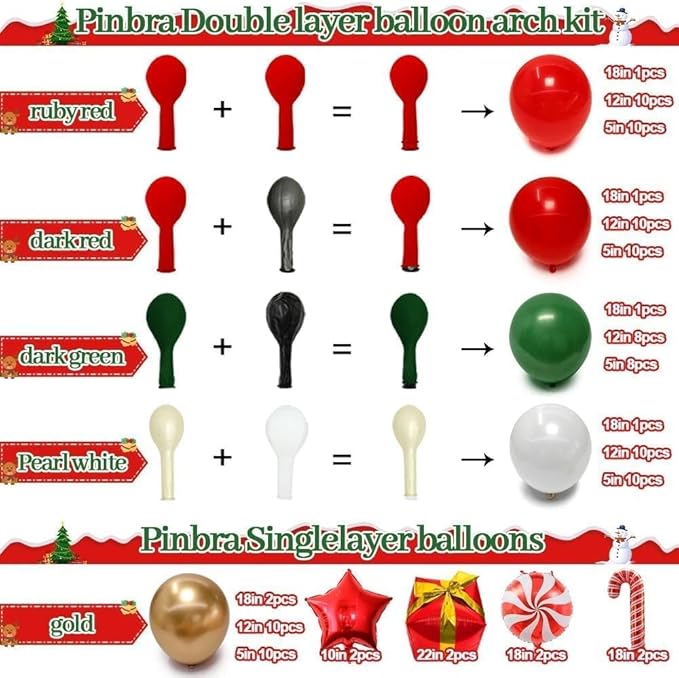 Christmas Balloons Garland Arch Kit Double Stuffed Dark Green Red