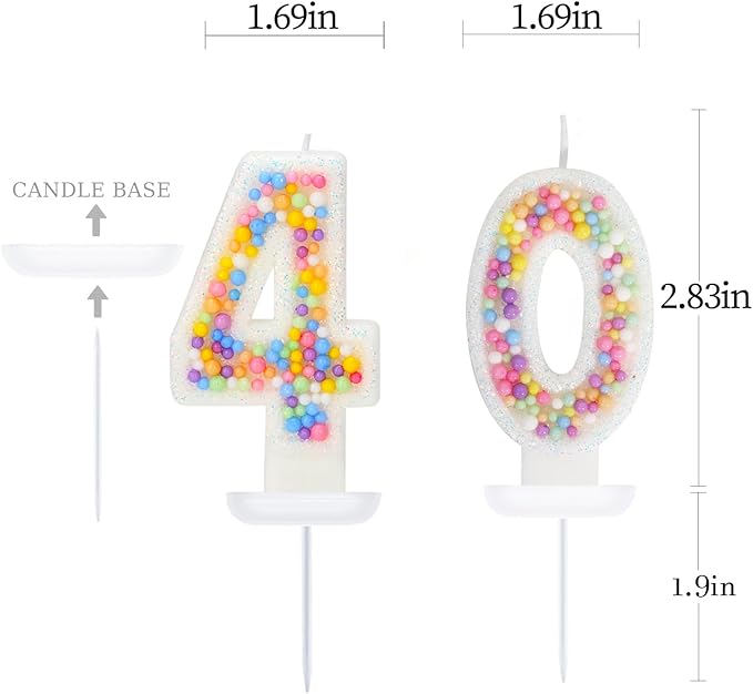 40th Birthday Candle for Cake, Colorful Macaron Numeral Candles for Wo