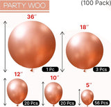 PartyWoo Rose Gold Balloons 100 pcs Different Sizes of 36 18 12 10 5