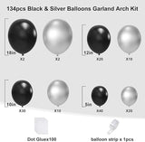 Black and Silver Balloons Arch Garland Kit, 134pcs Metallic Chrome