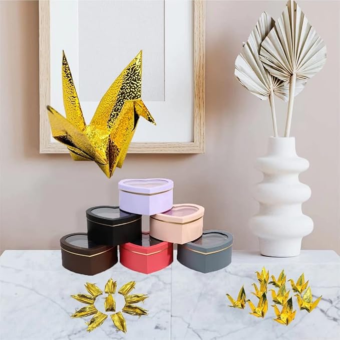 100PCS Premade 5.9" Gold Iridescent Origami Paper Cranes Folded 1000