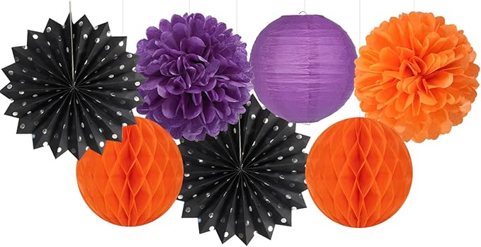 Black Orange Purple Halloween Party Decorations 14pcs Kits Paper