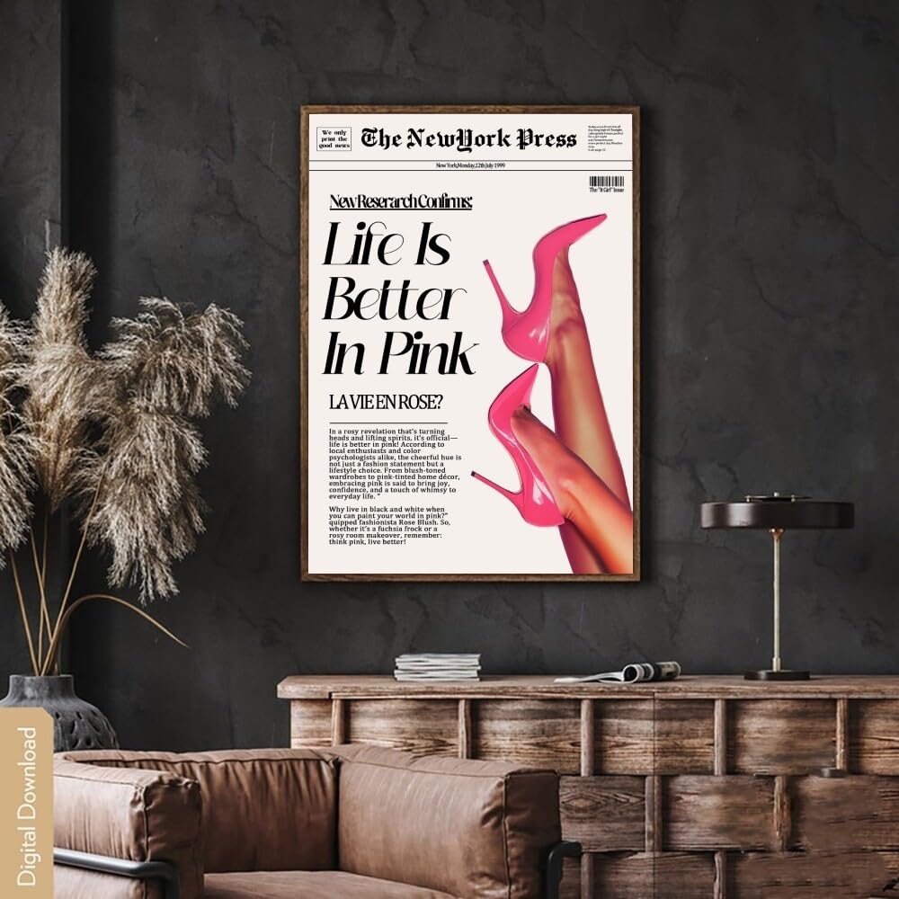 Newspapers Wall art Trendy Retro Bar Cart Decor Feminist Wall Art New