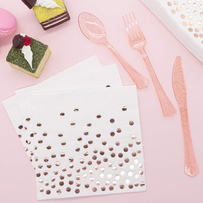 White & Rose Gold Party Supplies - 350 PCS Disposable Dinnerware Set